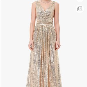 Kate Kasin Gold Sequin Formal Dress